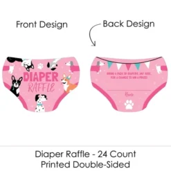 Big Dot Of Happiness Pawty Like A Puppy Girl - Diaper Shaped Raffle Ticket Inserts - Pink Dog Baby Shower Activities - Diaper Raffle Game - Set Of 24