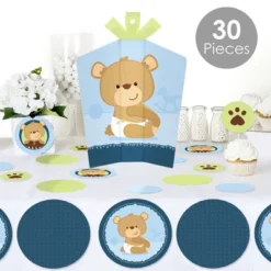 Big Dot Of Happiness Baby Boy Teddy Bear - Baby Shower Decor And Confetti - Terrific Table Centerpiece Kit - Set Of 30
