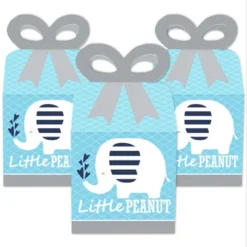 Big Dot Of Happiness Blue Elephant - Square Favor Gift Boxes - Boy Baby Shower Or Birthday Party Bow Boxes - Set Of 12