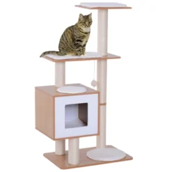 PawHut 47” Modern Cat Tree Multi-Level Scratching Post With Cube Cave Enclosure - Oak Wood -PawHut || Nylabone || Northlight Gifts Shop GUEST 2add7e3e f14f 42aa 8d3b 5bf07708406f