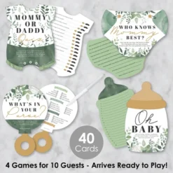 Big Dot Of Happiness Boho Botanical Baby - 4 Greenery Baby Shower Games - 10 Cards Each - Gamerific Bundle