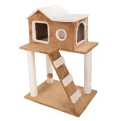 Pet Adobe 3-Tier Cat Tree - Multilevel Cat Tower With Condo And Scratching Posts - 34.5", Brown