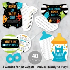Big Dot Of Happiness Monster Bash - 4 Little Monster Baby Shower Games - 10 Cards Each - Gamerific Bundle
