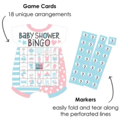 Big Dot Of Happiness Baby Gender Reveal - Picture Bingo Cards And Markers - Team Boy Or Girl Baby Shower Shaped Bingo Game - Set Of 18