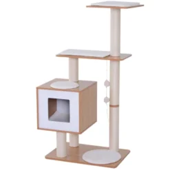 PawHut 47” Modern Cat Tree Multi-Level Scratching Post With Cube Cave Enclosure - Oak Wood -PawHut || Nylabone || Northlight Gifts Shop GUEST 545f14ae 4e07 467f 8eca 7e83be28e6e8