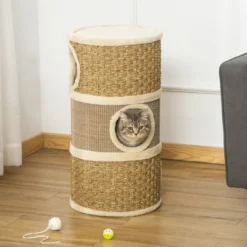 PawHut 28 Inch Cat Condo, 3 Story Cat Hideaway With Sisal Scratching Pad, Barrel Shaped Small Cat Tree For Indoor Cats, Khaki And Brown 8 PawHut 28 Inch Cat Condo, 3 Story Cat Hideaway With Sisal Scratching Pad, Barrel Shaped Small Cat Tree For Indoor Cats, Khaki And Brown -PawHut || Nylabone || Northlight Gifts Shop GUEST 705a34e4 bf1e 4196 9081 bb56082d899e
