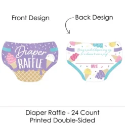 Big Dot Of Happiness Scoop Up The Fun - Ice Cream - Diaper Shaped Raffle Ticket Inserts - Sprinkles Baby Shower Activities - Diaper Raffle Game 24 Ct