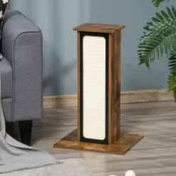 PawHut Scratching Post With Corrugated Paper And Sisal Scratch Board, Pet Furniture With A Replace Paper Board, Brown