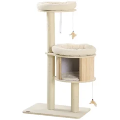 PawHut 3-Level Cat Tree With Sisal Scratching Posts, Fun Cat Badminton Toy For Playing, Soft Cushions, & Play Areas -PawHut || Nylabone || Northlight Gifts Shop GUEST 90c0ebc3 14d7 43f9 852c bcdd6ad753d4