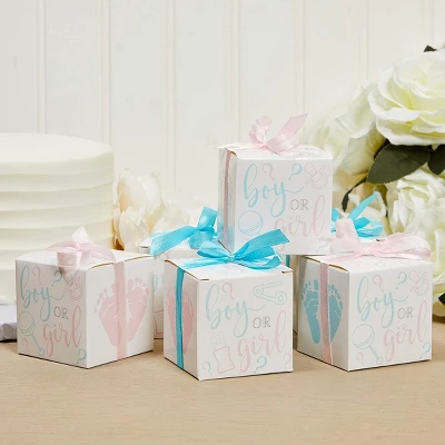 Sparkle And Bash 50 Pack Paper "Boy Or Girl" Gender Reveal Party Favors Treat Boxes With Ribbons 3 Sparkle And Bash 50 Pack Paper "Boy Or Girl" Gender Reveal Party Favors Treat Boxes With Ribbons