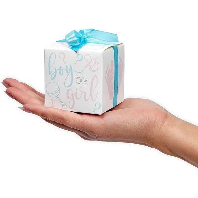 Sparkle And Bash 50 Pack Paper "Boy Or Girl" Gender Reveal Party Favors Treat Boxes With Ribbons 5 Sparkle And Bash 50 Pack Paper "Boy Or Girl" Gender Reveal Party Favors Treat Boxes With Ribbons - Image 3