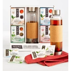 Organic Tea Gift Set , Includes 16oz Glass Tea Infusion Bottle With Strainer And 4 Organic Tea Varieties (24 Tea Bags)