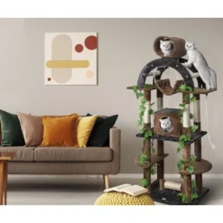 Go Pet Club 71" Forest Cat Tree House Furniture With LeavesF2096 - Black/Brown