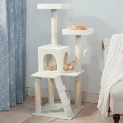 Pet Adobe 4-ft Multilevel Cat Tree House - White -PawHut || Nylabone || Northlight Gifts Shop GUEST c20c46b6 e6b7 435a 98a4 ea1d66adbe20