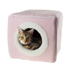 Pet Adobe Enclosed Cat Bed Cave With Removable Cushion - Pink