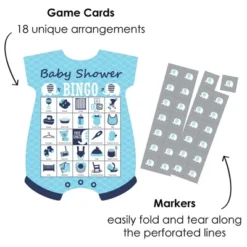 Big Dot Of Happiness Blue Elephant - Picture Bingo Cards And Markers - Baby Shower Shaped Bingo Game - Set Of 18