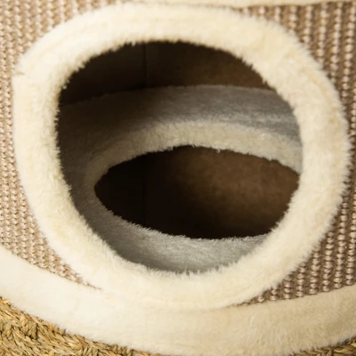 PawHut 28 Inch Cat Condo, 3 Story Cat Hideaway With Sisal Scratching Pad, Barrel Shaped Small Cat Tree For Indoor Cats, Khaki And Brown 7 PawHut 28 Inch Cat Condo, 3 Story Cat Hideaway With Sisal Scratching Pad, Barrel Shaped Small Cat Tree For Indoor Cats, Khaki And Brown - Image 5