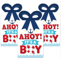 Big Dot Of Happiness Ahoy It's A Boy - Square Favor Gift Boxes - Nautical Baby Shower Bow Boxes - Set Of 12