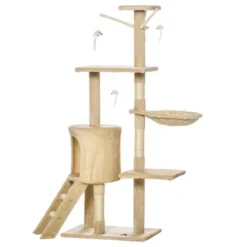 PawHut 53" Plush Sturdy Interactive Cat Condo Tower Scratching Post Activity Tree House - Beige -PawHut || Nylabone || Northlight Gifts Shop GUEST e64c395f 42ab 4fcc 8aeb 78b45700c7c8