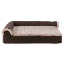 FurHaven Two-Tone Faux Fur & Suede Deluxe Chaise Lounge Memory Foam Sofa-Style Dog Bed
