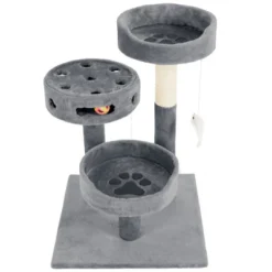Pet Adobe 3-Tier Cat Tower And Interactive Toy, Gray