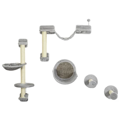 PawHut 5 Piece Cat Wall Shelves, Wall Mounted Cat Shelves W/ Hammock, Perches, Ladder, Scratching Posts, Cat Wall Furniture For Climbing And Relaxing 5 PawHut 5 Piece Cat Wall Shelves, Wall Mounted Cat Shelves W/ Hammock, Perches, Ladder, Scratching Posts, Cat Wall Furniture For Climbing And Relaxing - Image 3