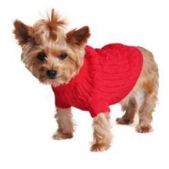 Cotton Cable Knit Dog Sweater - Red -PawHut || Nylabone || Northlight Gifts Shop GUEST ff5a9f11 b992 4495 8542 820a69c10d4f